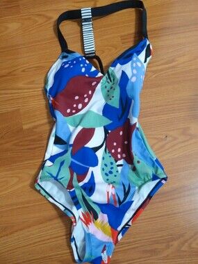 JoyLab Size XS Blue Multicolor Abstract One-Piece Swimsuit
